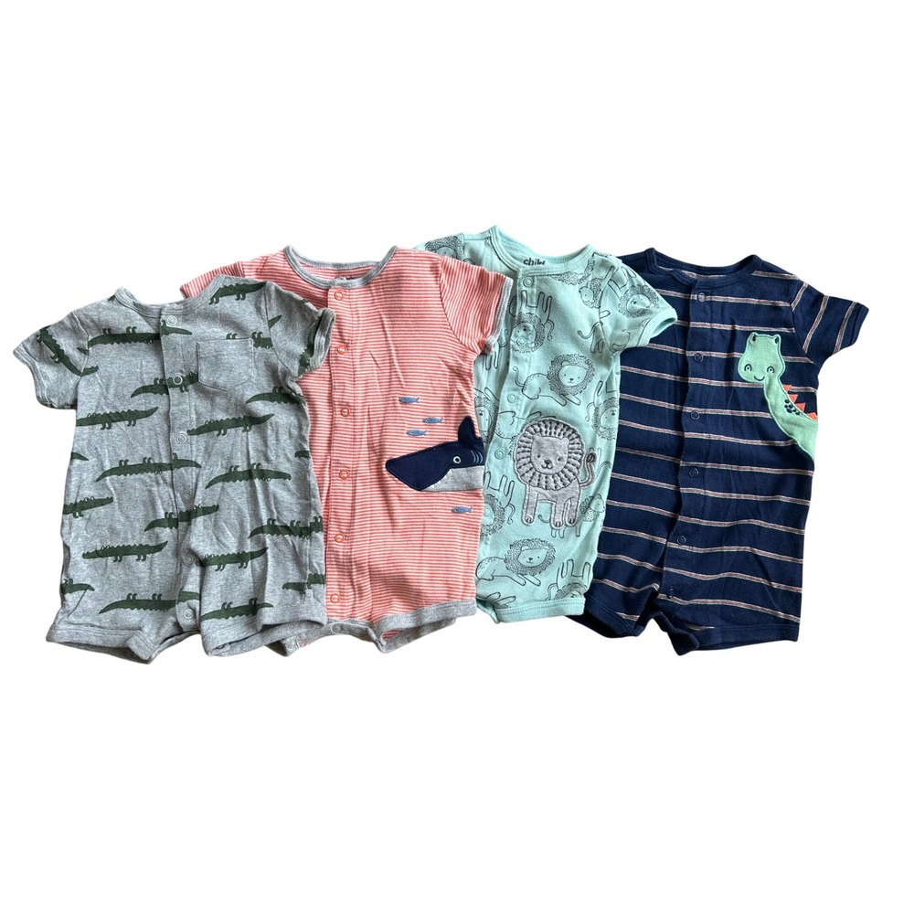 Carters Baby Boy Bundle of 4 Short Sleeve Rompers Size 3-6 Months